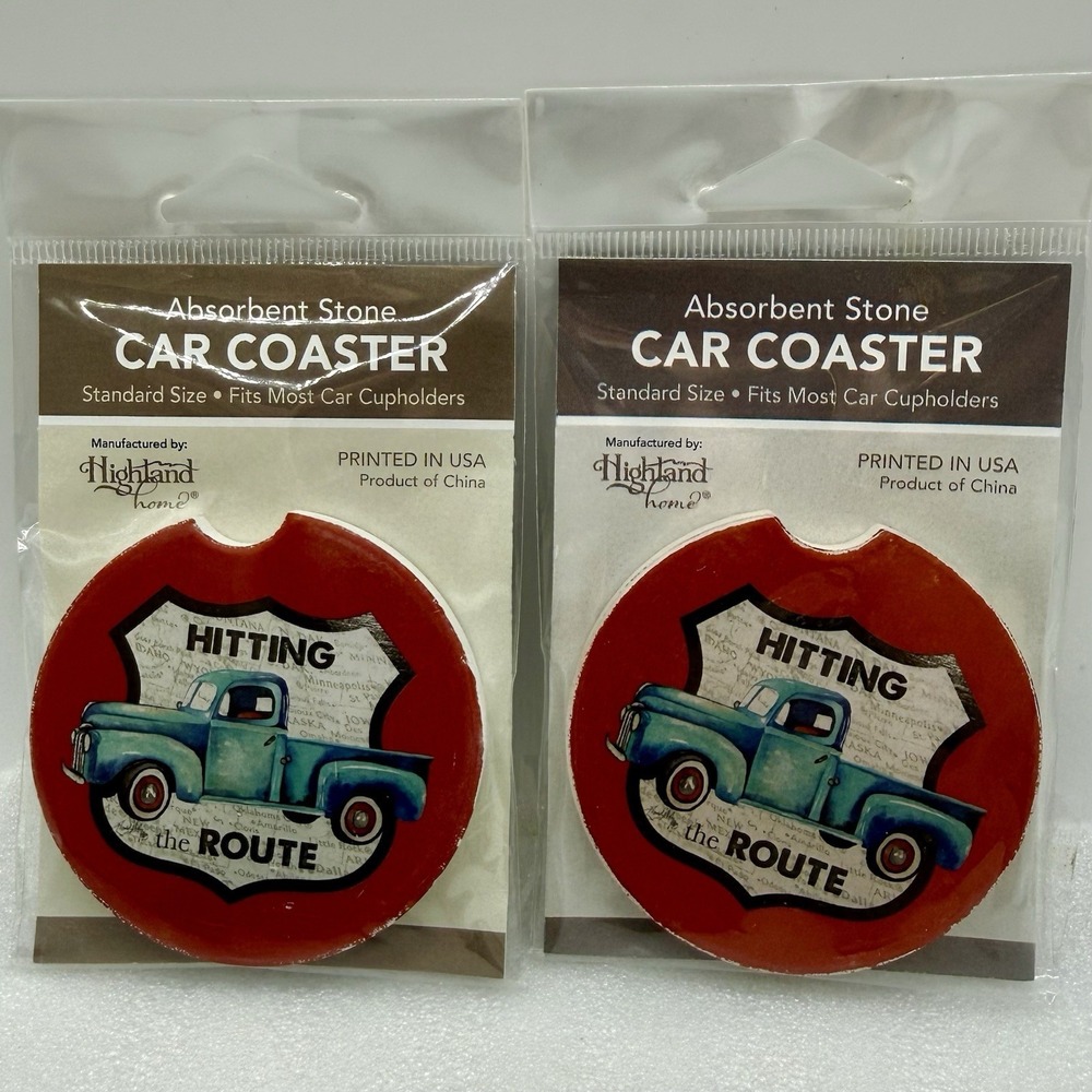 Highland Home Absorbent Stone Car Coasters Truck Hitting The Route Lot of 2